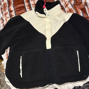 Free People Black and Cream Fleece Pullover